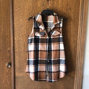 SHEIN Brown and Black Plaid Vest